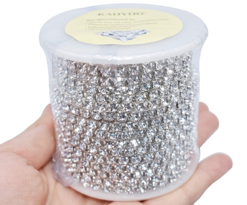 KAOYOO 10 Yards 3MM Crystal Rhinestone Diamond Chain Trim,Rhinestones Chain for Crafts,Sewing,DIY,Jewelry,Wedding,Decoration(Silver) - Image 4